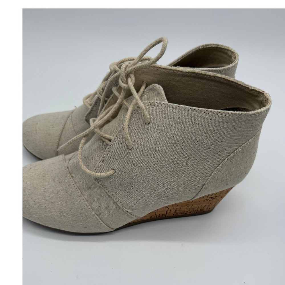 Maurices Colby Tan Linen Lace Up Cork Wedge Ankle Boots Womens 11